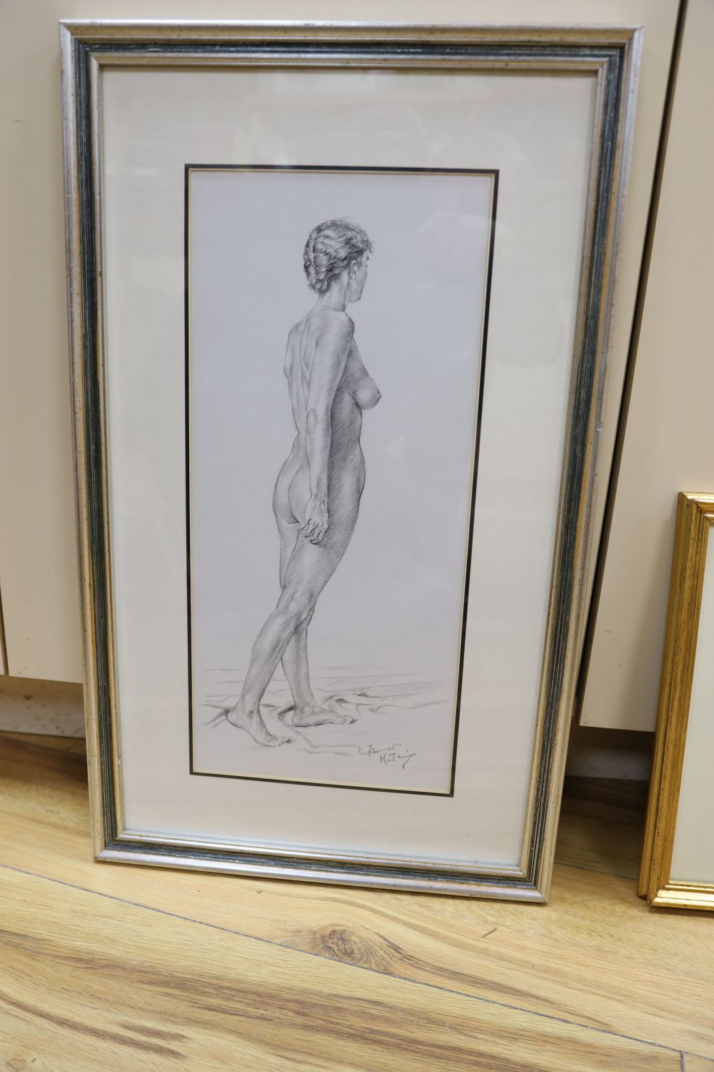 Franco Matania (1922-2006), pencil drawing, Standing female nude, signed, 46 x 21cm Franco Matania